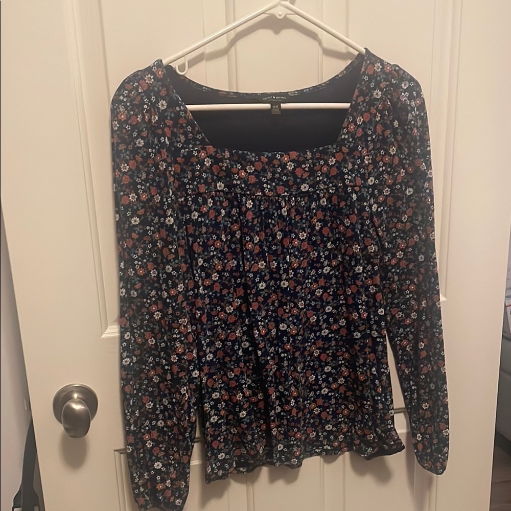 Lucky Brand Black and Pink Smocked Blouse